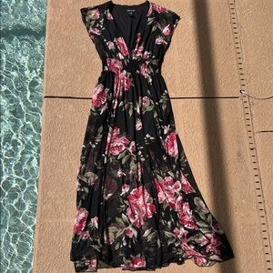 Floral Mesh Maxi Dress with Plunge Neckline